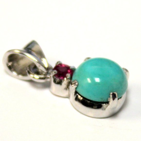 Turquoise and Ruby Silver Pendant - Picture 4 of 4